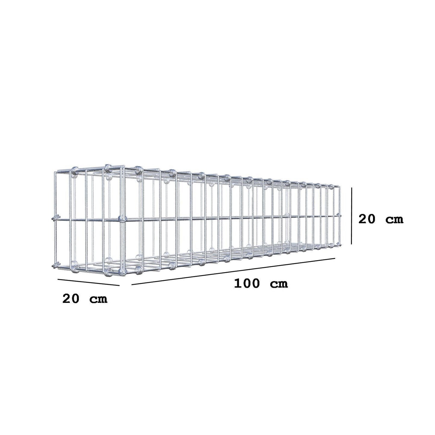Gabion 100 cm x 20 cm x 20 cm (L x H x D), maskstorlek 5 x 10 cm, spiralring