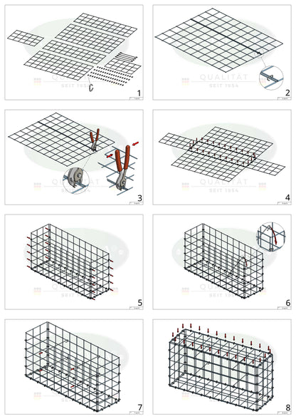 Gabion 100 cm x 20 cm x 20 cm (L x H x D), maskstorlek 10 cm x 10 cm, C-ring