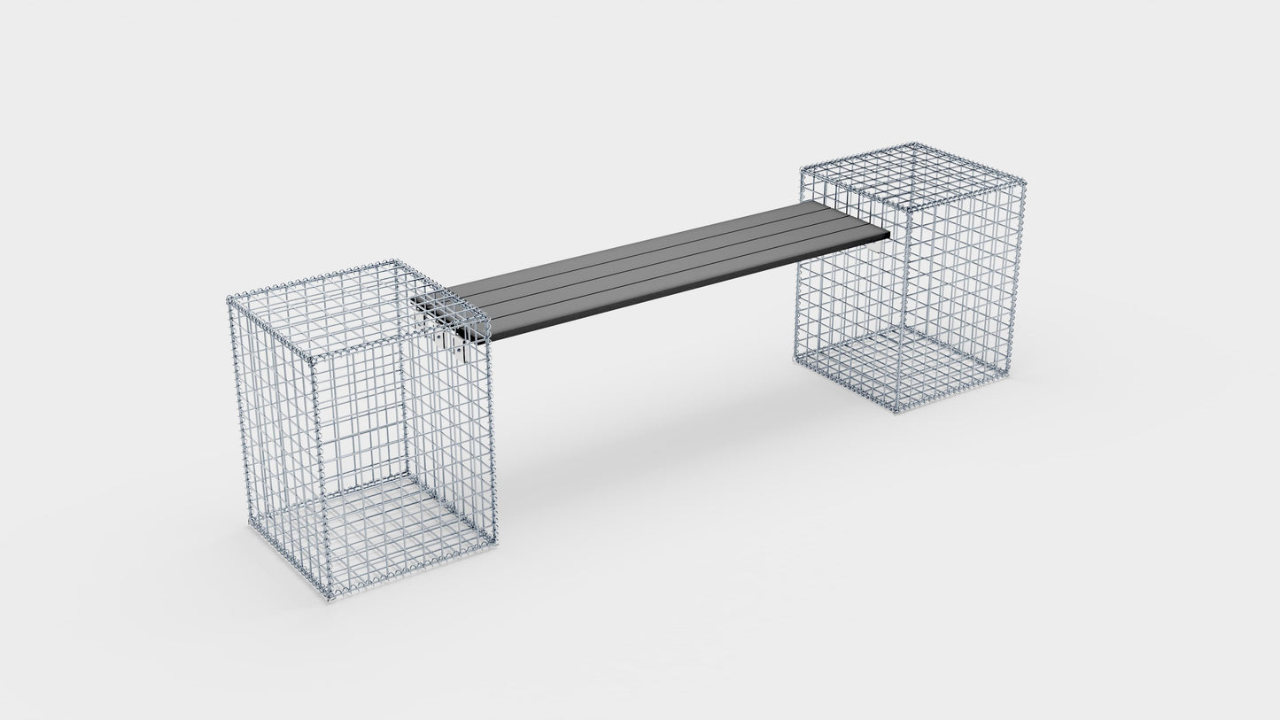 Banc en gabion avec 2 gabions en spirale, 205 cm de longueur x 60 cm de hauteur x 40 cm de profondeur, galvanisé, MW 5 x 5 cm, avec revêtement recyclé en anthracite