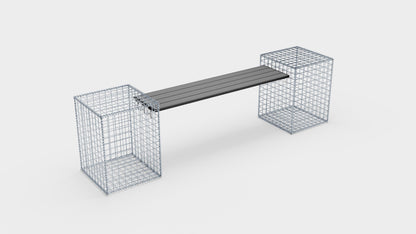 Banc en gabion avec 2 gabions en spirale, 205 cm de longueur x 60 cm de hauteur x 40 cm de profondeur, galvanisé, MW 5 x 5 cm, avec revêtement recyclé en anthracite