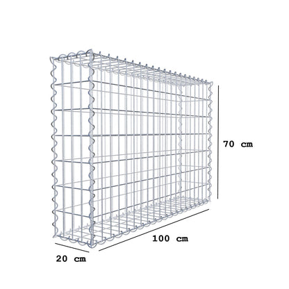 Gabion 100 cm x 70 cm x 20 cm (L x H x D), maskestørrelse 5 cm x 10 cm, spiral