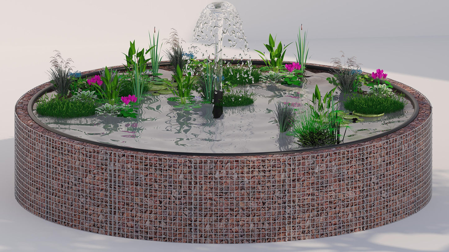 Gabion-dam, rund, ydre diameter 202 cm, højde 80 cm, maskestørrelse 5 x 5 cm, vægtykkelse 15 cm