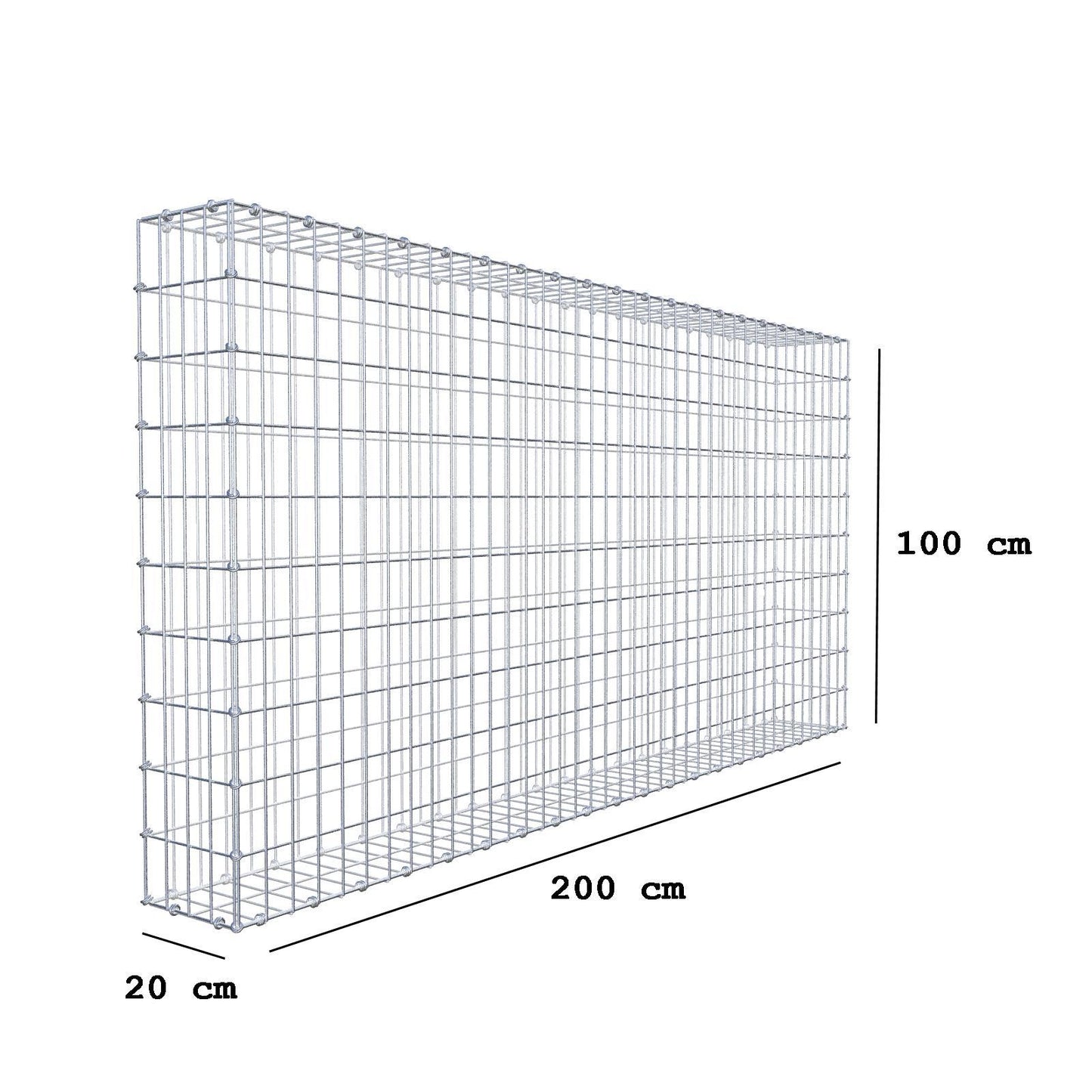 Gabione 200 cm x 100 cm x 20 cm (L x H x T), Maschenweite 5 x 10 cm, Spiralring