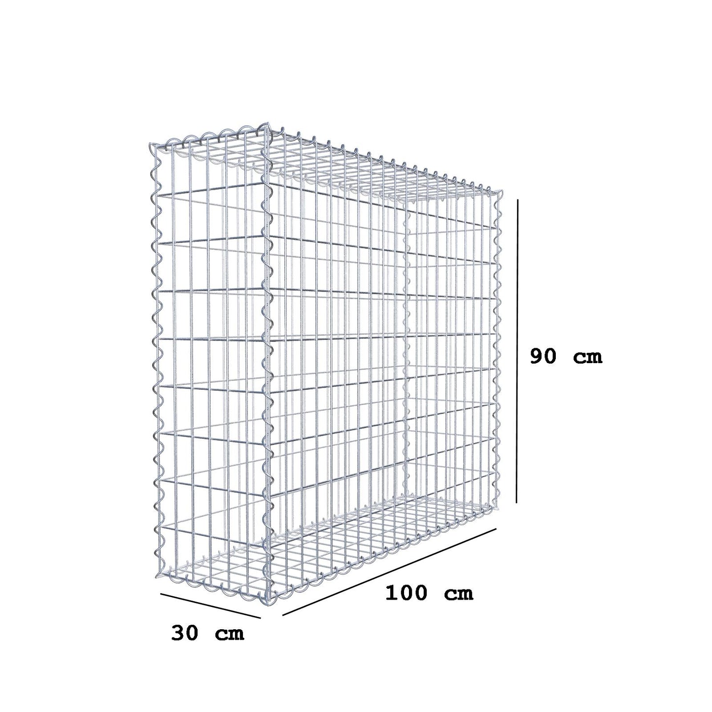 Gabbione 100 cm x 90 cm x 30 cm (L x H x P), maglia 5 cm x 10 cm, spirale