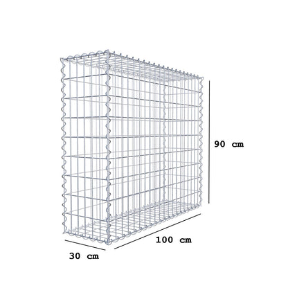 Gabbione 100 cm x 90 cm x 30 cm (L x H x P), maglia 5 cm x 10 cm, spirale