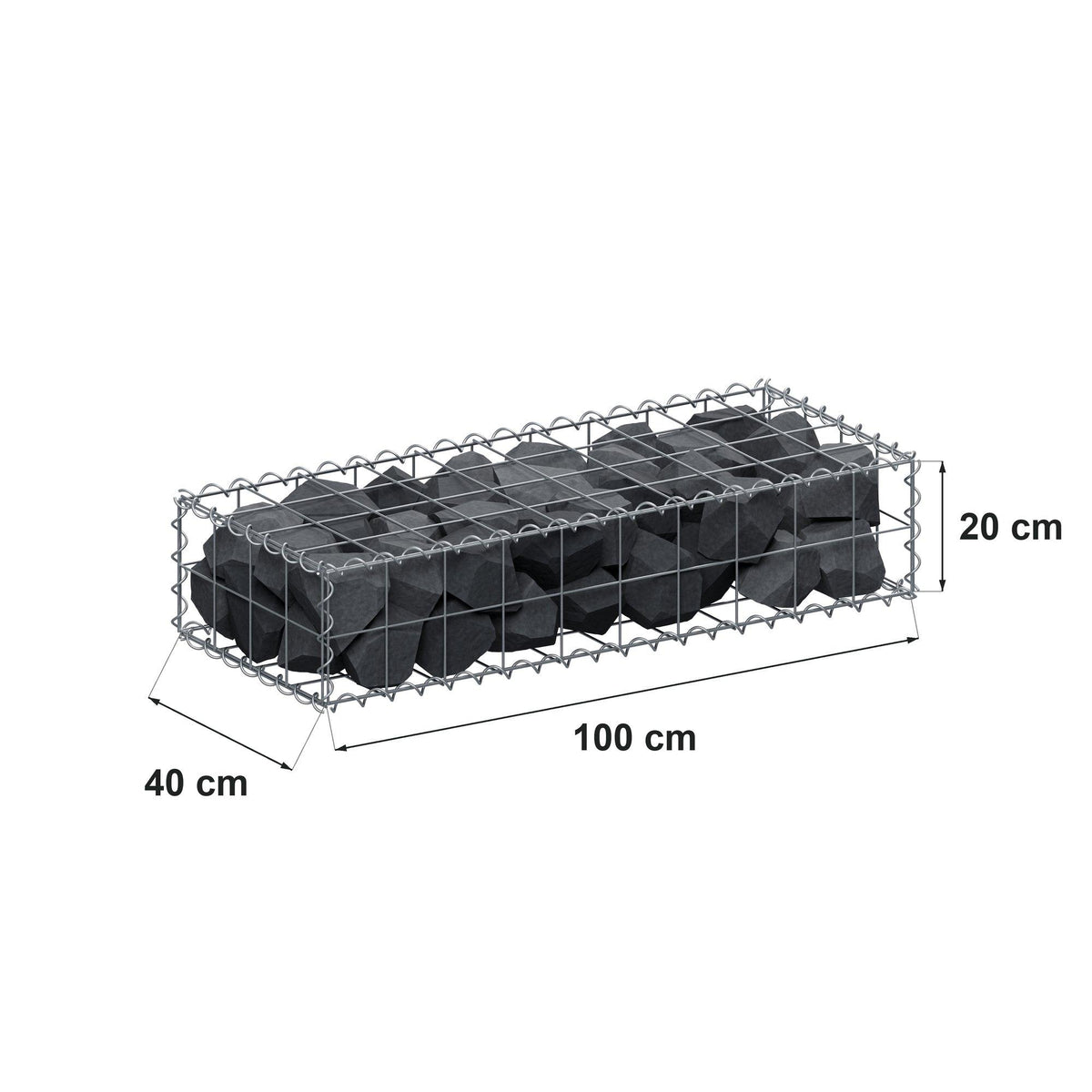 Gabion 100 cm x 20 cm x 40 cm (L x H x D), maskstorlek 10 cm x 10 cm, spiral