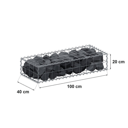 Gabion 100 cm x 20 cm x 40 cm (L x H x D), maskstorlek 10 cm x 10 cm, spiral