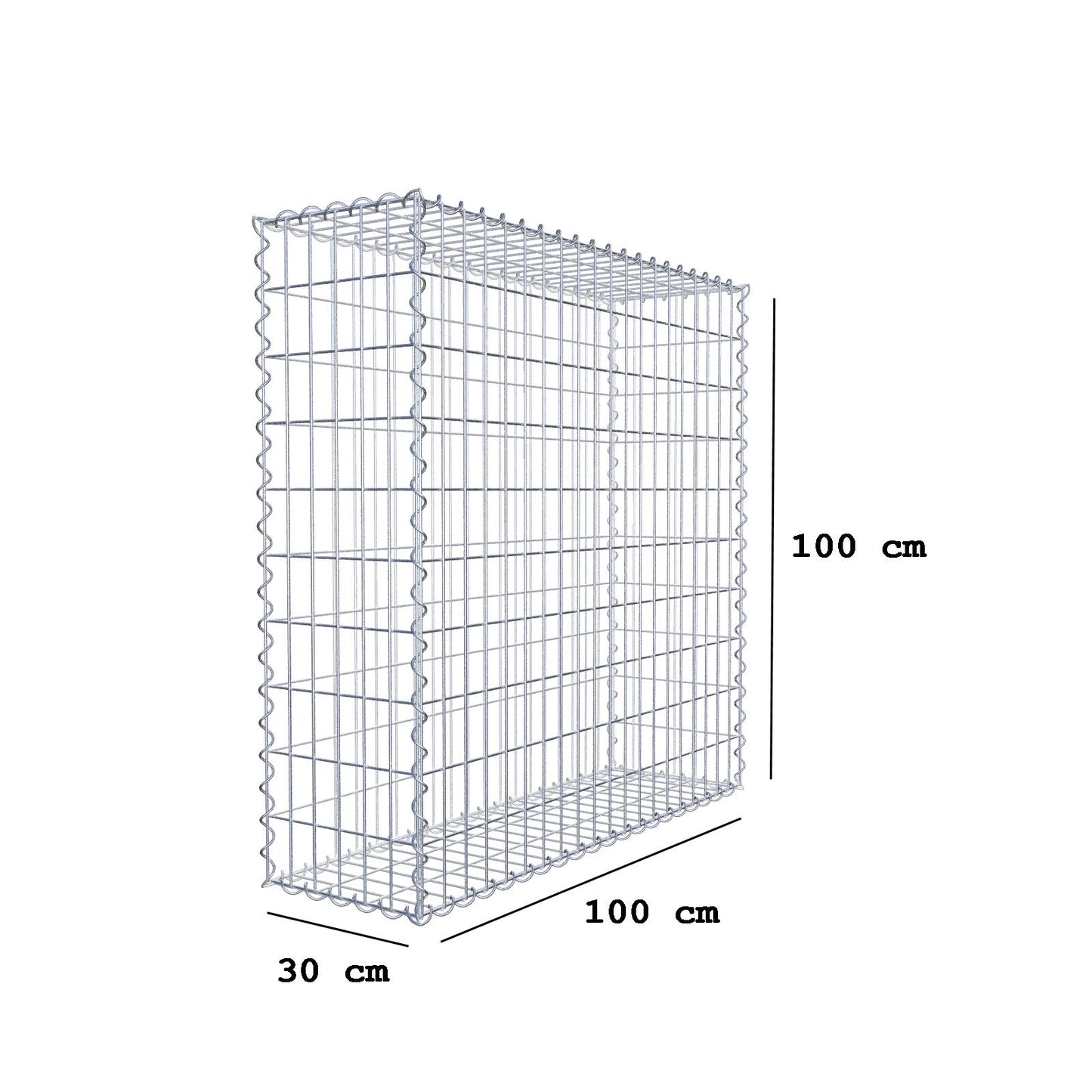 Gabion 100 cm x 100 cm x 30 cm (L x H x D), maskstorlek 5 cm x 10 cm, spiral