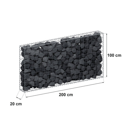 Gabion 200 cm x 100 cm x 20 cm (L x H x D), mesh size 10 cm x 10 cm, spiral