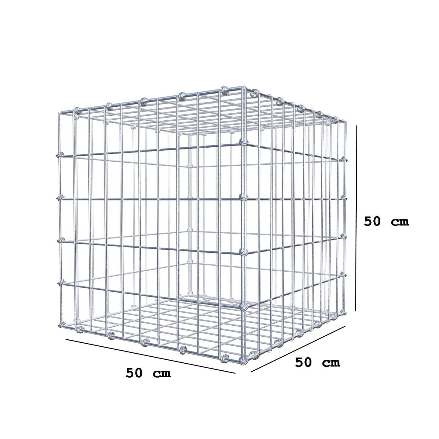 Gabione 50 cm x 50 cm x 50 cm (L x H x T), Maschenweite 5 x 10 cm, Spiralring