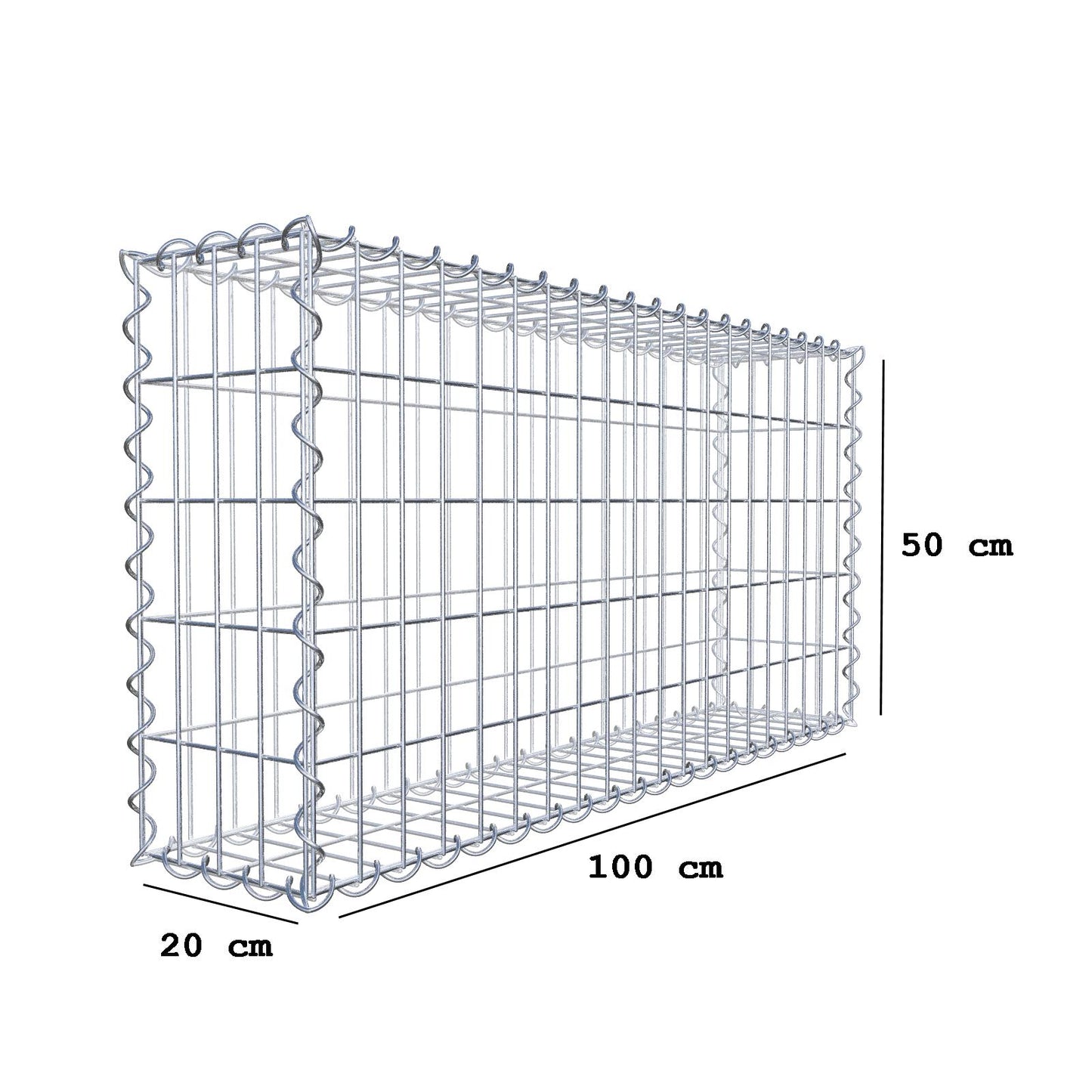Gabbione 100 cm x 50 cm x 20 cm (L x H x P), maglia 5 cm x 10 cm, spirale