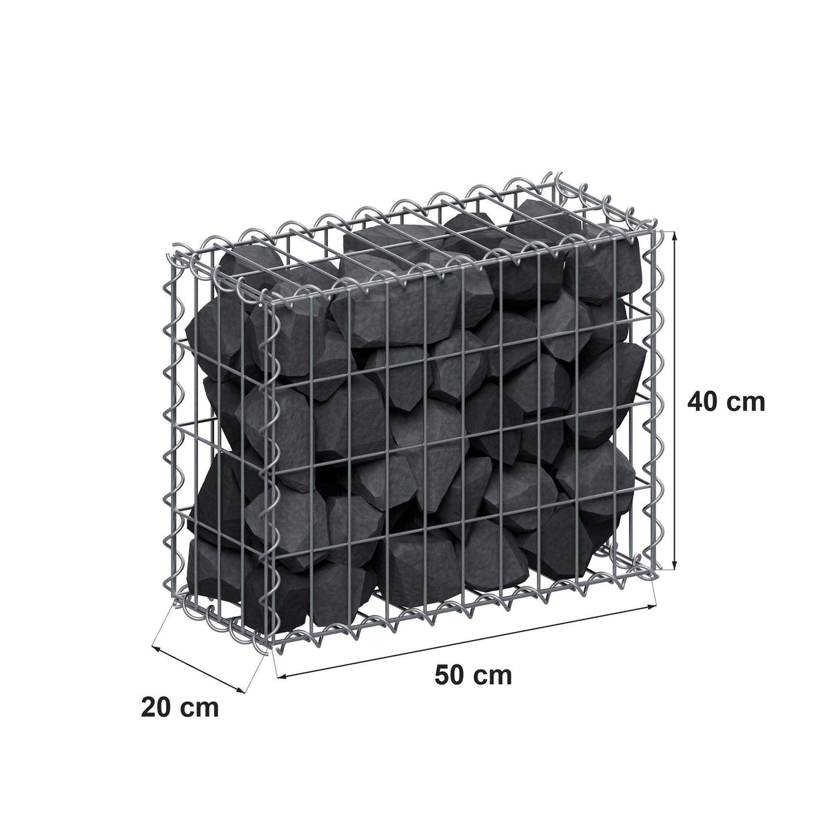 Gabion 50 cm x 40 cm x 20 cm (L x H x D), maskestørrelse 5 cm x 10 cm, spiral
