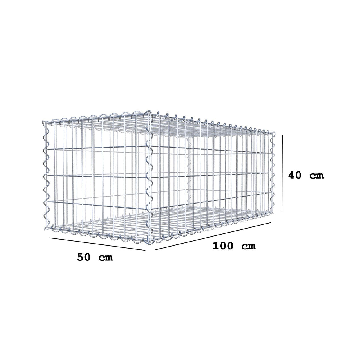Gabion 100 cm x 40 cm x 50 cm (L x H x P), mailles 5 cm x 10 cm, spirale