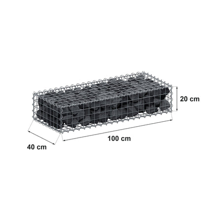 Gabion 100 cm x 20 cm x 40 cm (L x H x D), maskestørrelse 5 cm x 5 cm, spiral
