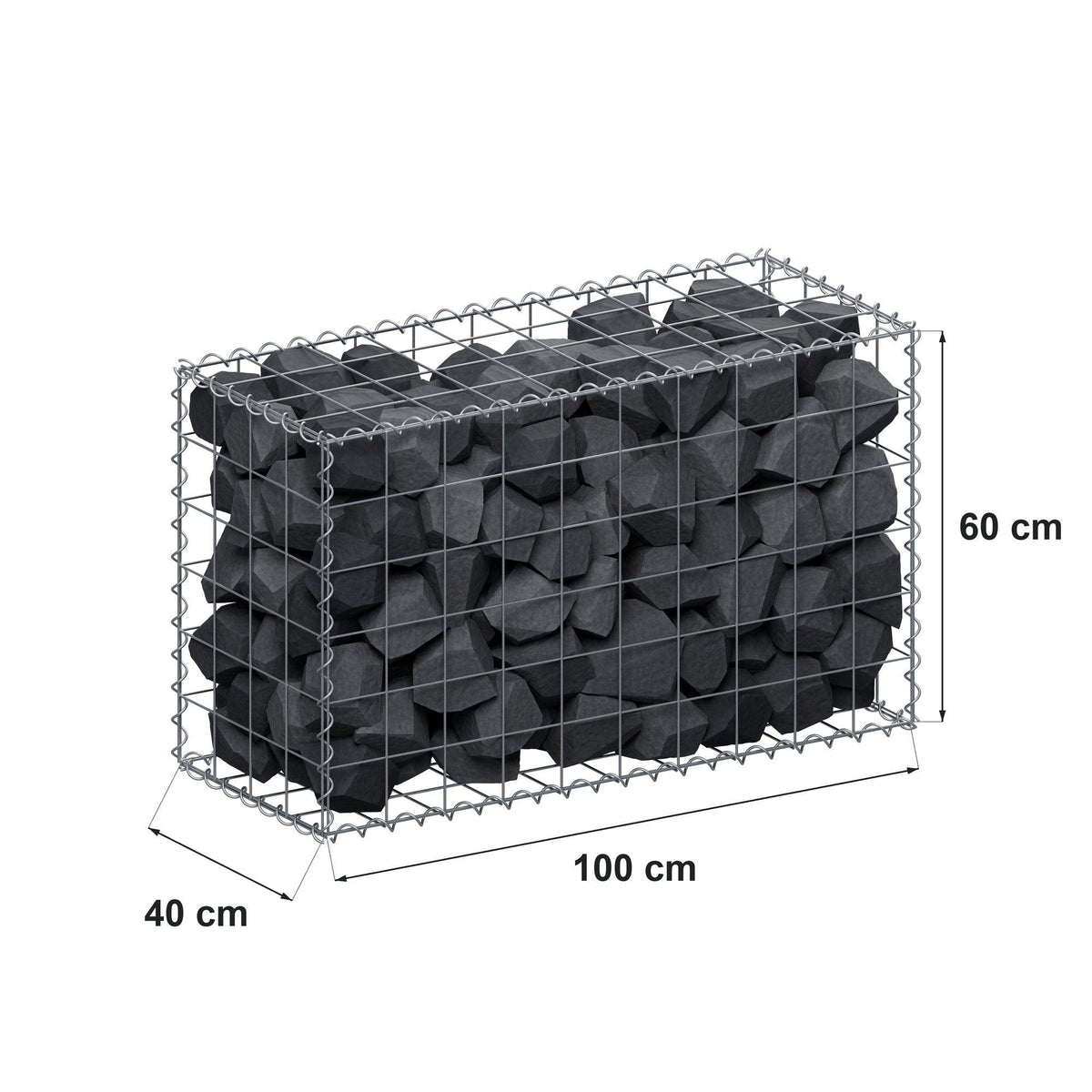 Gabione 100 cm x 60 cm x 40 cm (L x H x T), Maschenweite 10 cm x 10 cm, Spirale