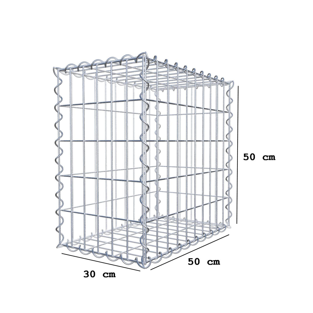 Gabbione 50 cm x 50 cm x 30 cm (L x H x P), maglia 5 cm x 10 cm, spirale