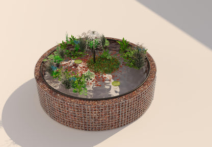 Gabion-dam, rund, ydre diameter 202 cm, højde 50 cm, maskestørrelse 5 x 5 cm, vægtykkelse 15 cm
