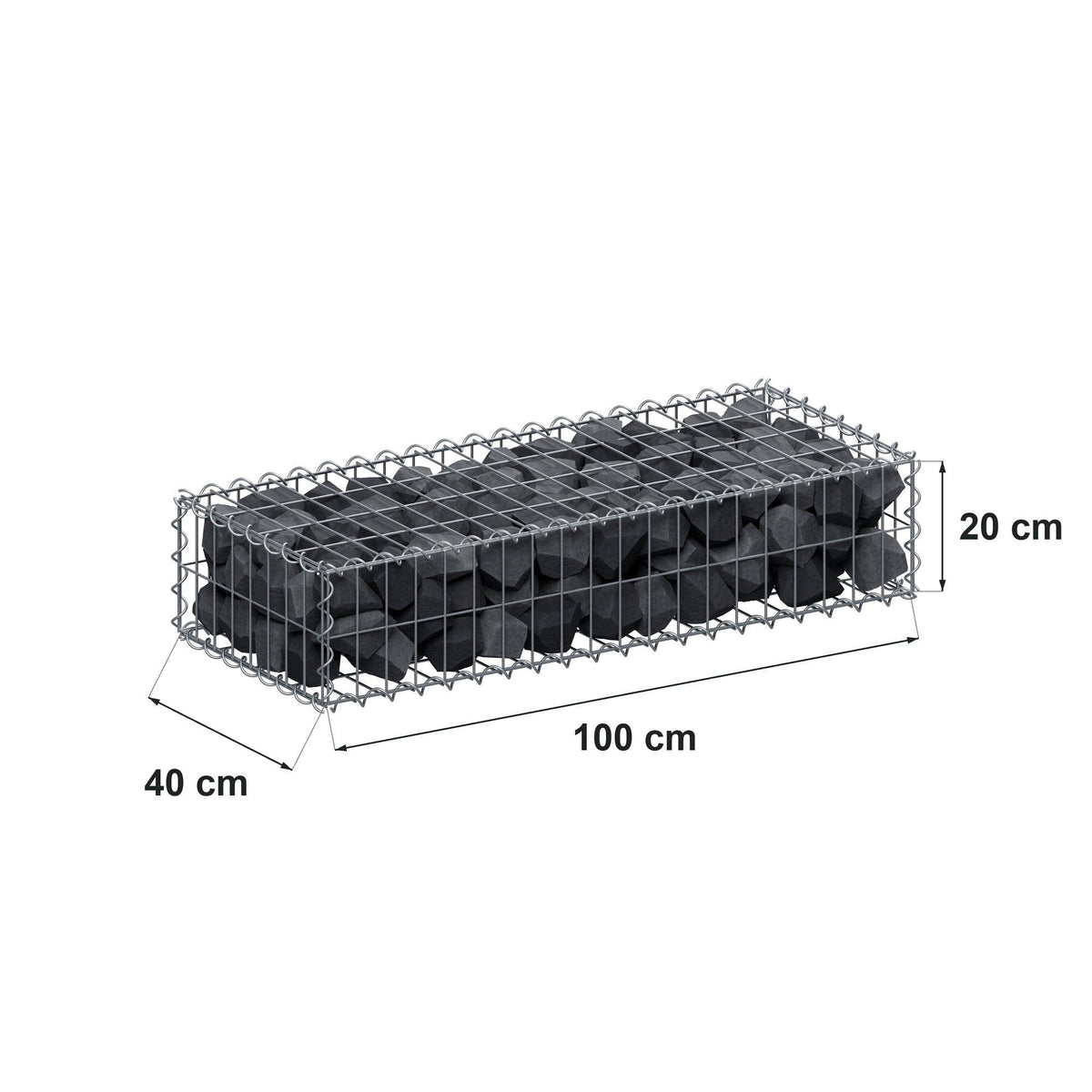Gabione 100 cm x 20 cm x 40 cm (L x H x T), Maschenweite 5 cm x 10 cm, Spirale