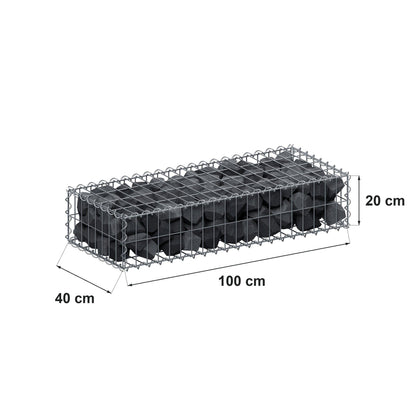 Gabione 100 cm x 20 cm x 40 cm (L x H x T), Maschenweite 5 cm x 10 cm, Spirale