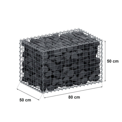 Gabion 80 cm x 50 cm x 50 cm (L x H x D), maskestørrelse 5 cm x 5 cm, spiral