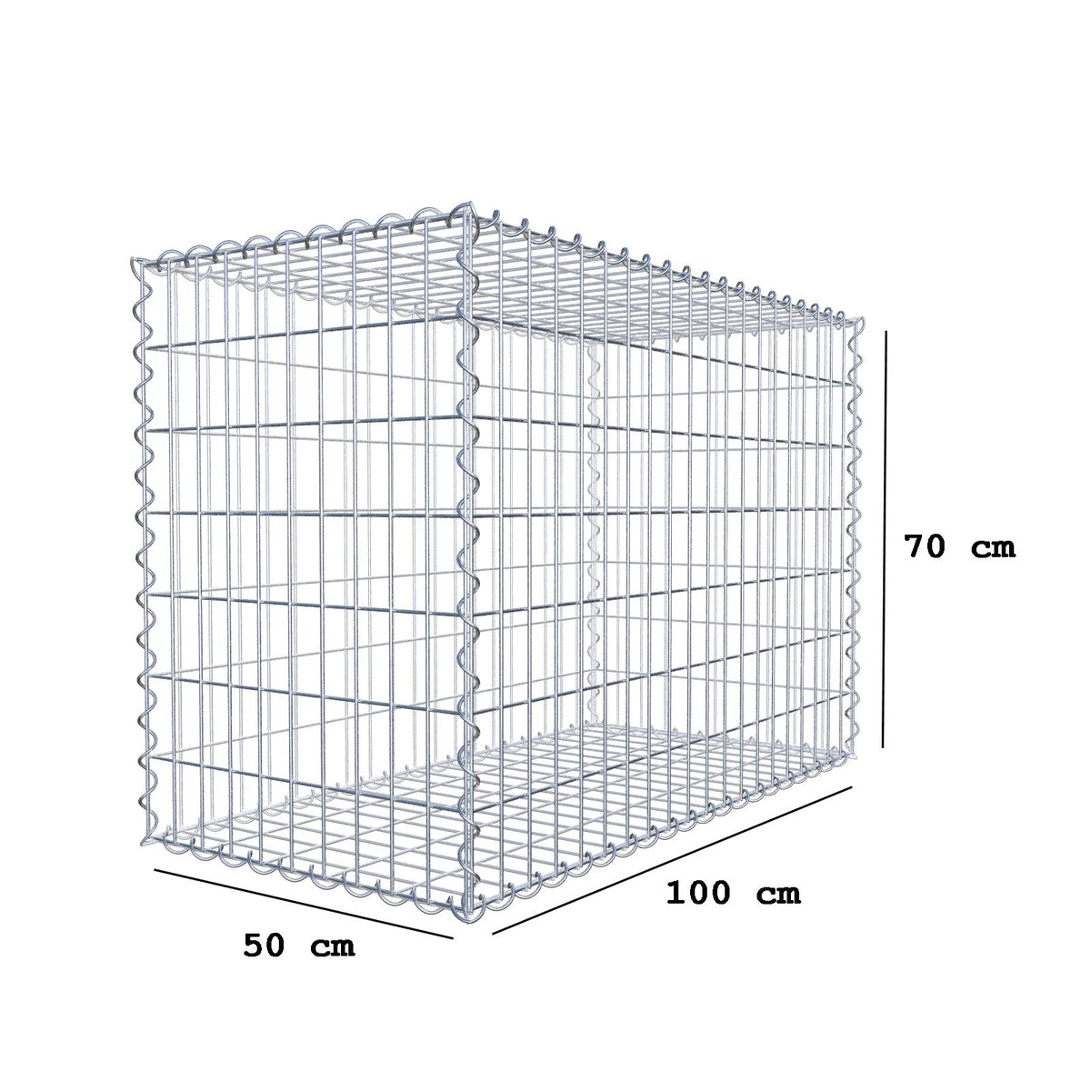 Schanskorf 100 cm x 70 cm x 50 cm (L x H x D), maaswijdte 5 cm x 10 cm, spiraalvormig