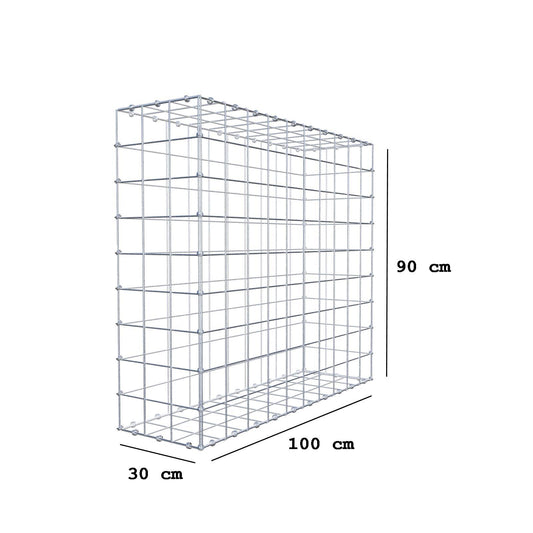 Gabion 100 cm x 90 cm x 30 cm (L x H x D), maskestørrelse 10 x 10 cm, spiralring