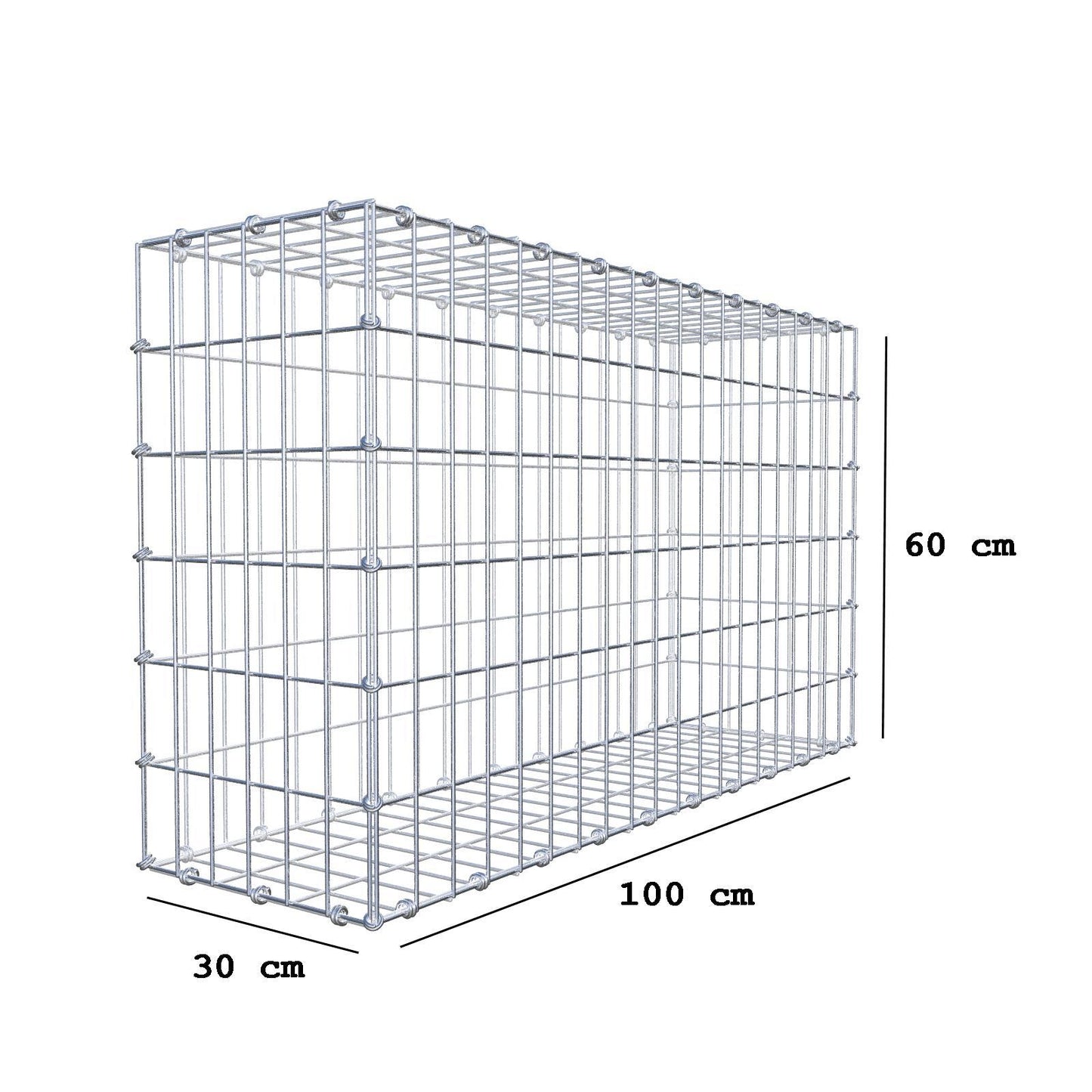 Gabione 100 cm x 60 cm x 30 cm (L x H x T), Maschenweite 5 x 10 cm, Spiralring