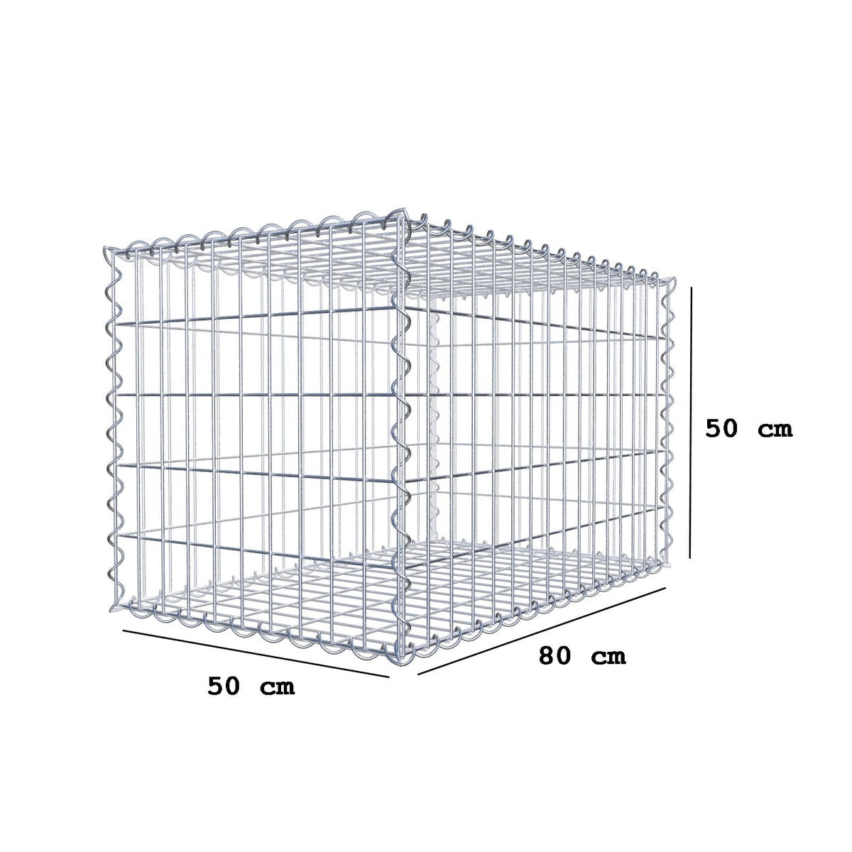 Gabion 80 cm x 50 cm x 50 cm (L x H x P), mailles 5 cm x 10 cm, spirale