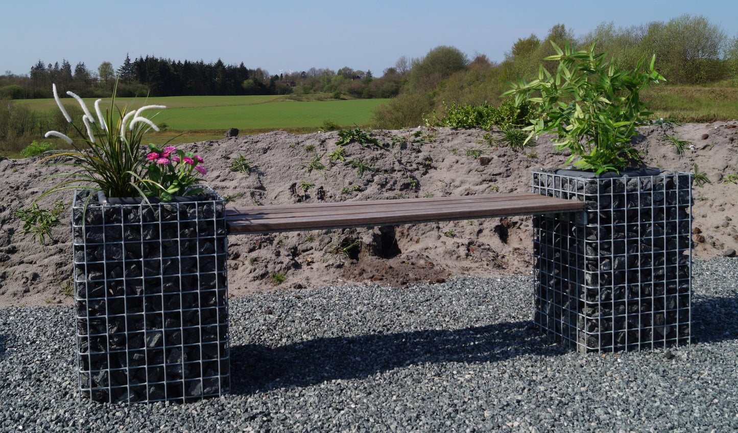 Tuinbank met 2 bloemenzuilen - Cumaru hout, 200 cm lang x 62 cm hoog x 37 cm diep, thermisch verzinkt, MW 5 x 5 cm