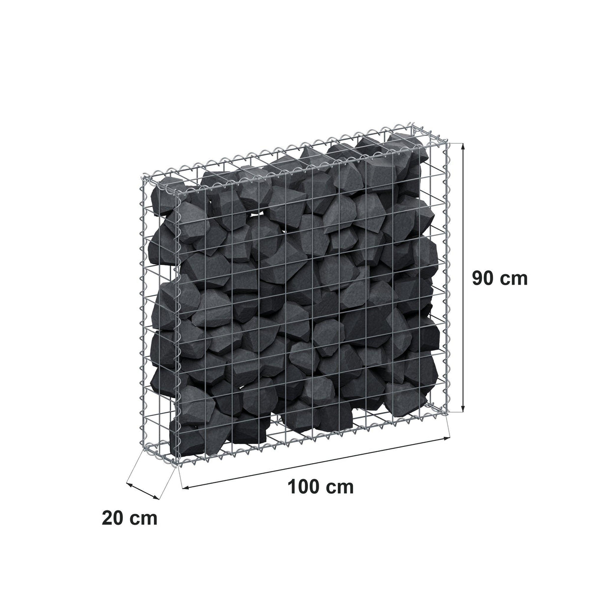 Gabione 100 cm x 90 cm x 20 cm (L x H x T), Maschenweite 10 cm x 10 cm, Spirale