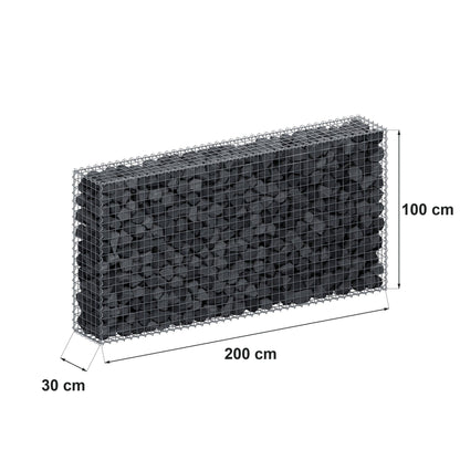 Gabione 200 cm x 100 cm x 30 cm (L x H x T), Maschenweite 5 cm x 5 cm, Spirale