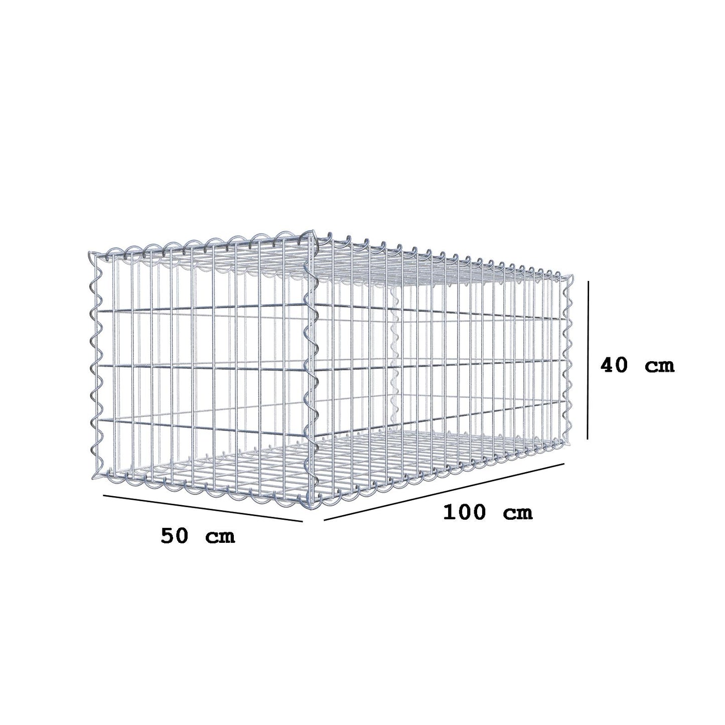 Gabbione 100 cm x 40 cm x 50 cm (L x H x P), maglia 5 cm x 10 cm, spirale