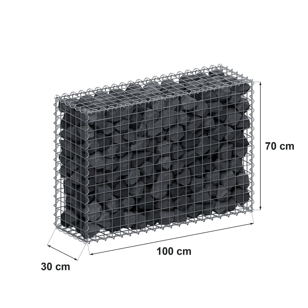 Gabion 100 cm x 70 cm x 30 cm (L x H x D), maskestørrelse 5 cm x 5 cm, spiral