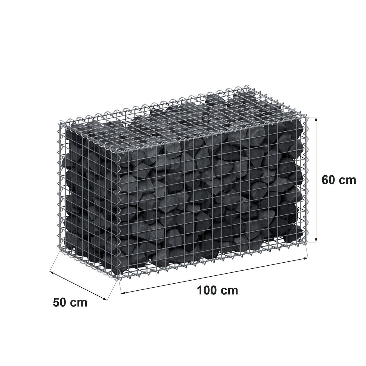Gabion 100 cm x 60 cm x 50 cm (L x H x D), maskestørrelse 5 cm x 5 cm, spiral