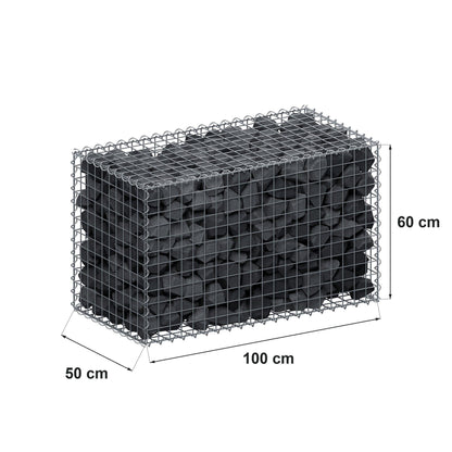 Gabion 100 cm x 60 cm x 50 cm (L x H x D), maskestørrelse 5 cm x 5 cm, spiral