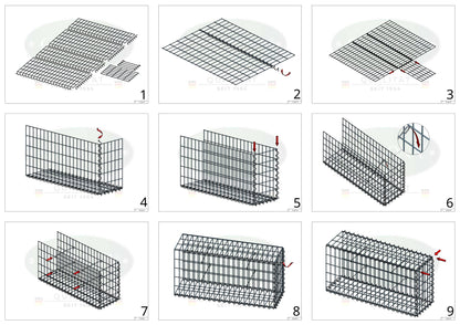 Aangegroeide schanskorf type 2 100 cm x 100 cm x 30 cm (L x H x D), maaswijdte 5 cm x 10 cm, spiraal