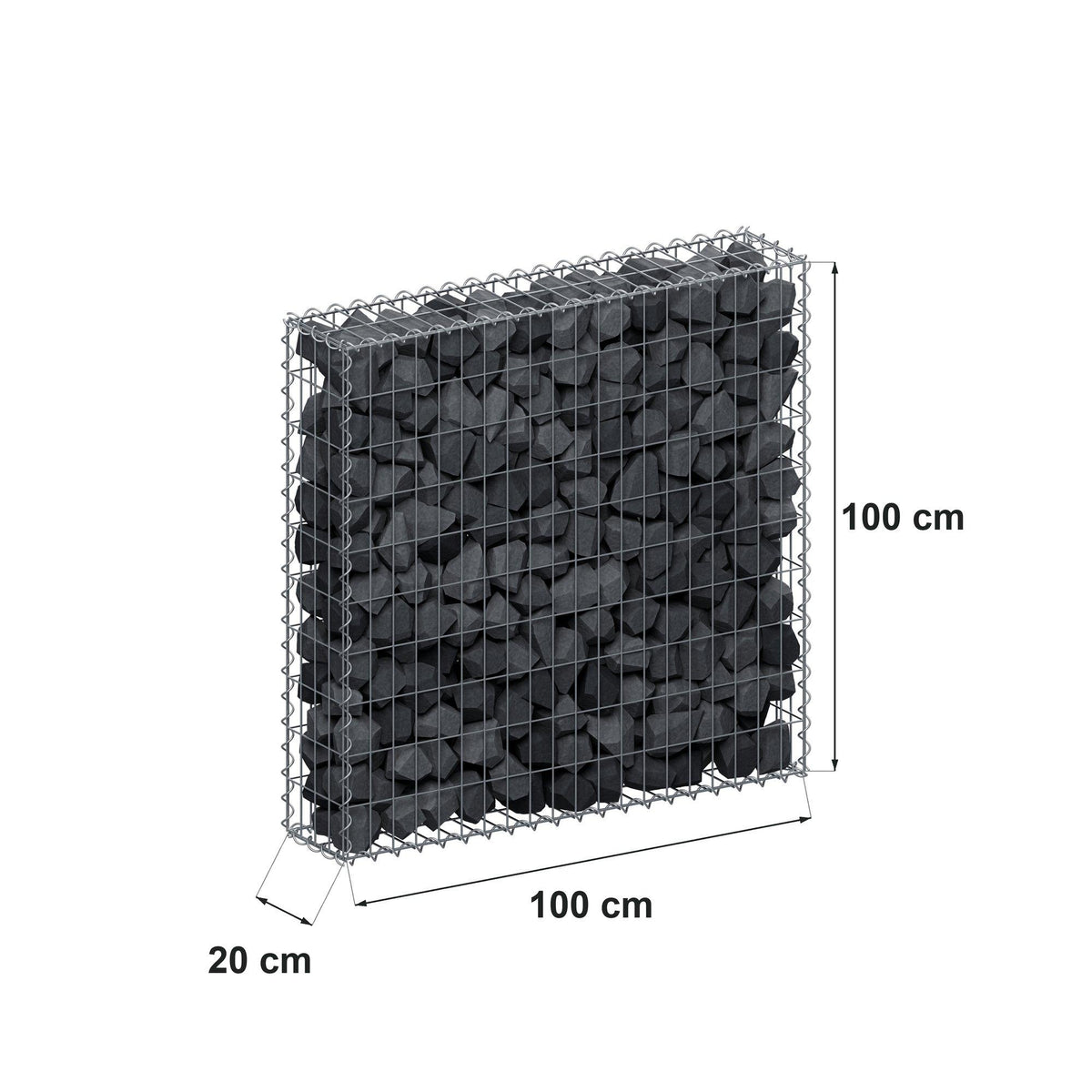 Gabion 100 cm x 100 cm x 20 cm (L x H x D), maskestørrelse 5 cm x 10 cm, spiral