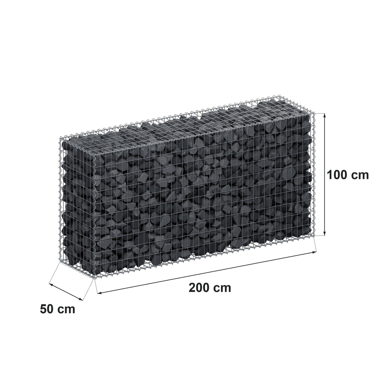 Gabione 200 cm x 100 cm x 50 cm (L x H x T), Maschenweite 5 cm x 10 cm, Spirale