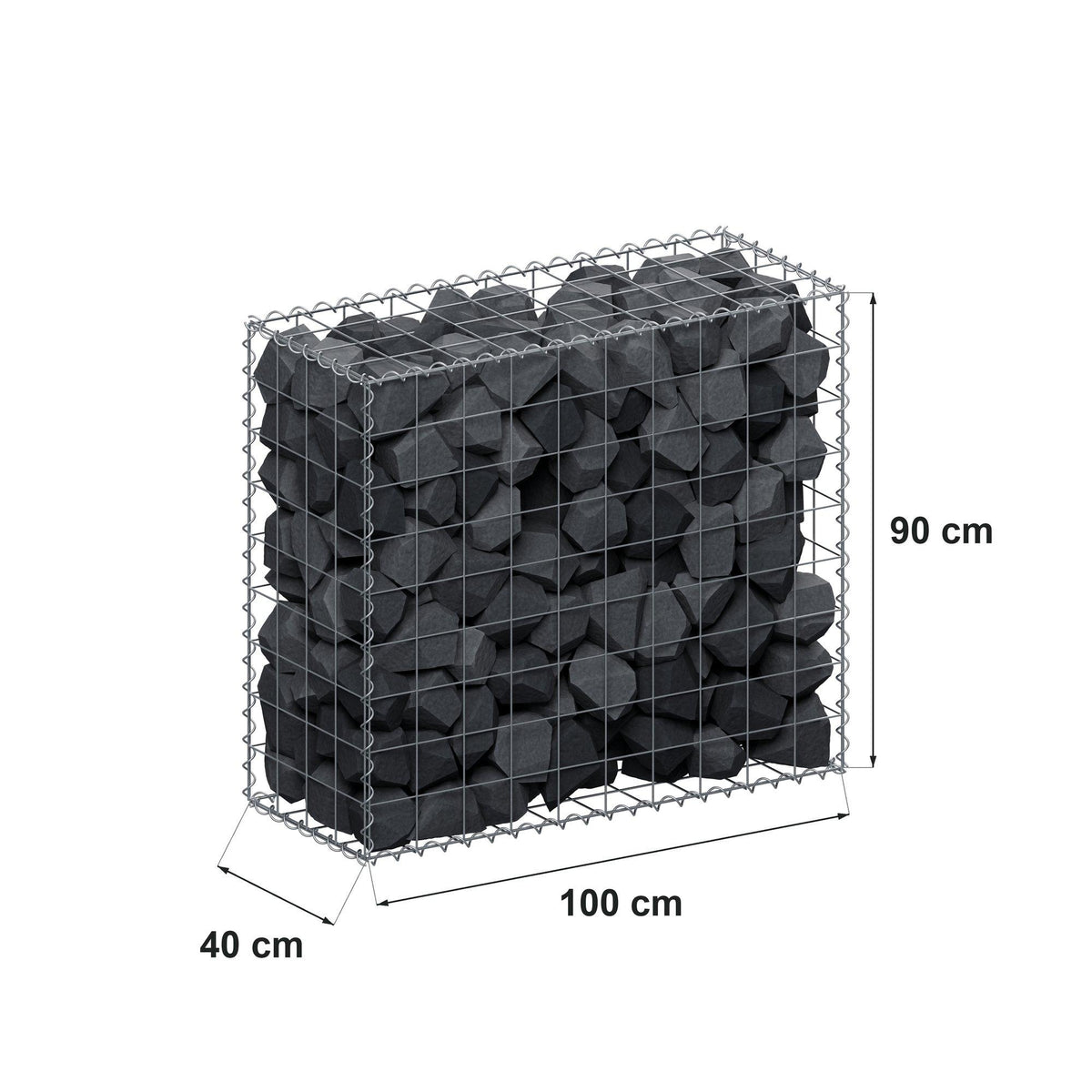 Gabione 100 cm x 90 cm x 40 cm (L x H x T), Maschenweite 10 cm x 10 cm, Spirale