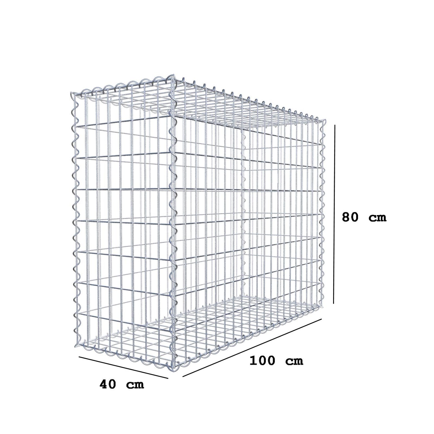 Schanskorf 100 cm x 80 cm x 40 cm (L x H x D), maaswijdte 5 cm x 10 cm, spiraalvormig