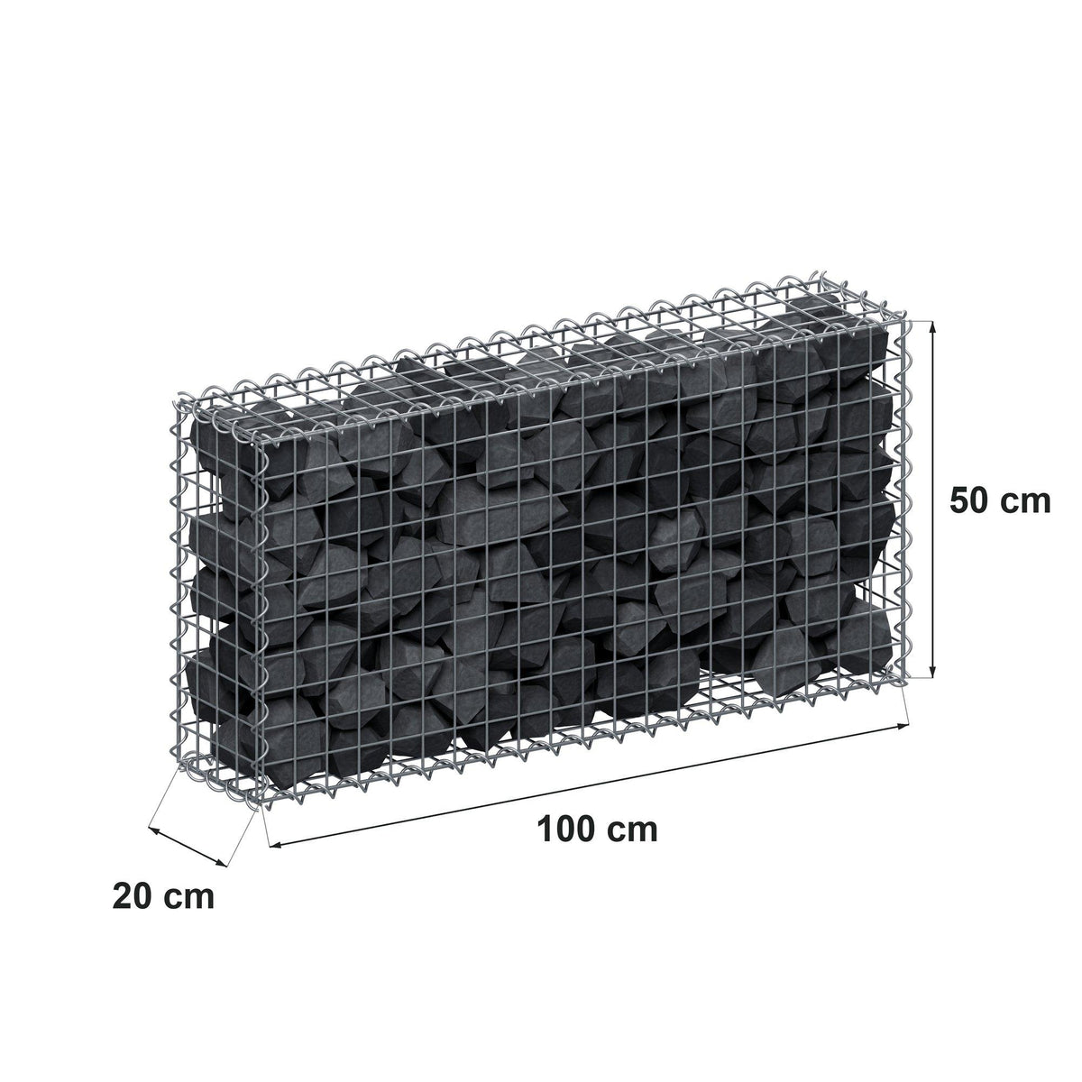 Gabione 100 cm x 50 cm x 20 cm (L x H x T), Maschenweite 5 cm x 5 cm, Spirale