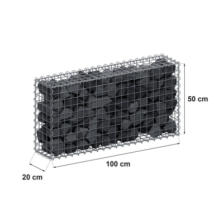 Gabione 100 cm x 50 cm x 20 cm (L x H x T), Maschenweite 5 cm x 5 cm, Spirale