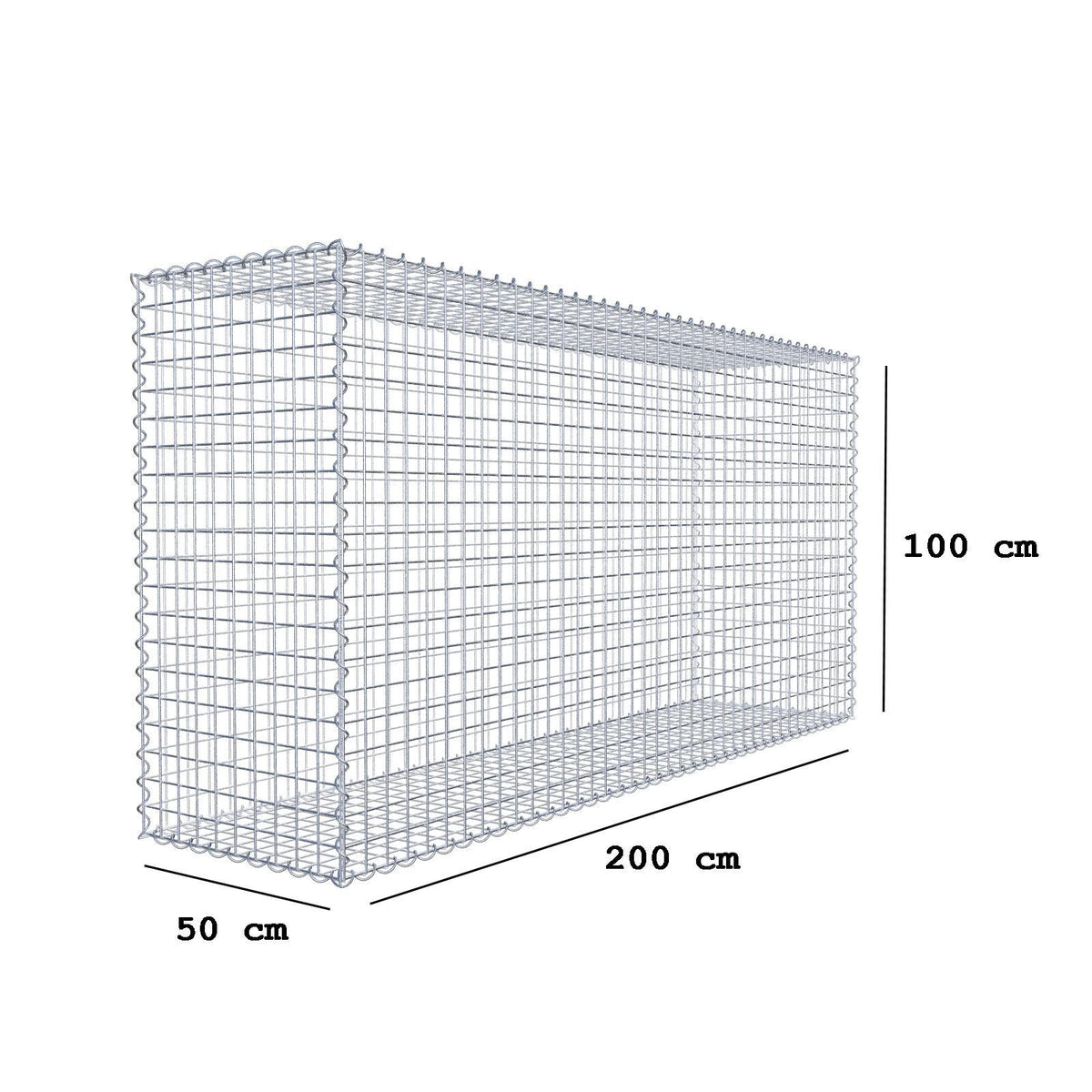 Gabione 200 cm x 100 cm x 50 cm (L x H x T), Maschenweite 5 cm x 5 cm, Spirale