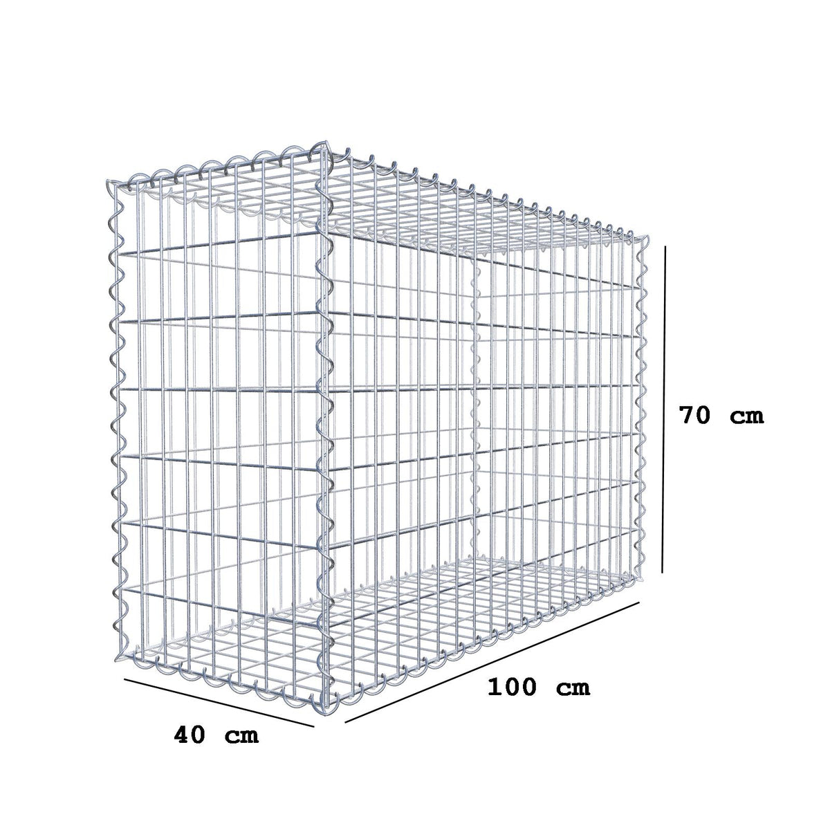 Schanskorf 100 cm x 70 cm x 40 cm (L x H x D), maaswijdte 5 cm x 10 cm, spiraalvormig