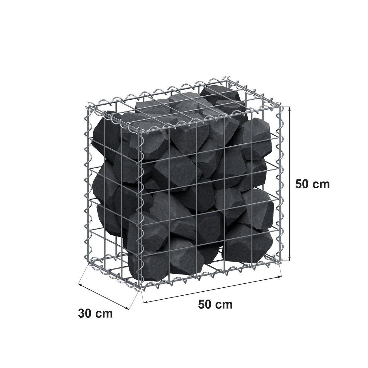 Gabion 50 cm x 50 cm x 30 cm (L x H x D), maskestørrelse 10 cm x 10 cm, spiral