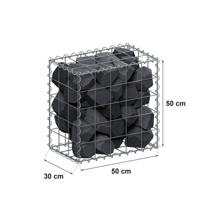 Gabion 50 cm x 50 cm x 30 cm (L x H x D), maskestørrelse 10 cm x 10 cm, spiral