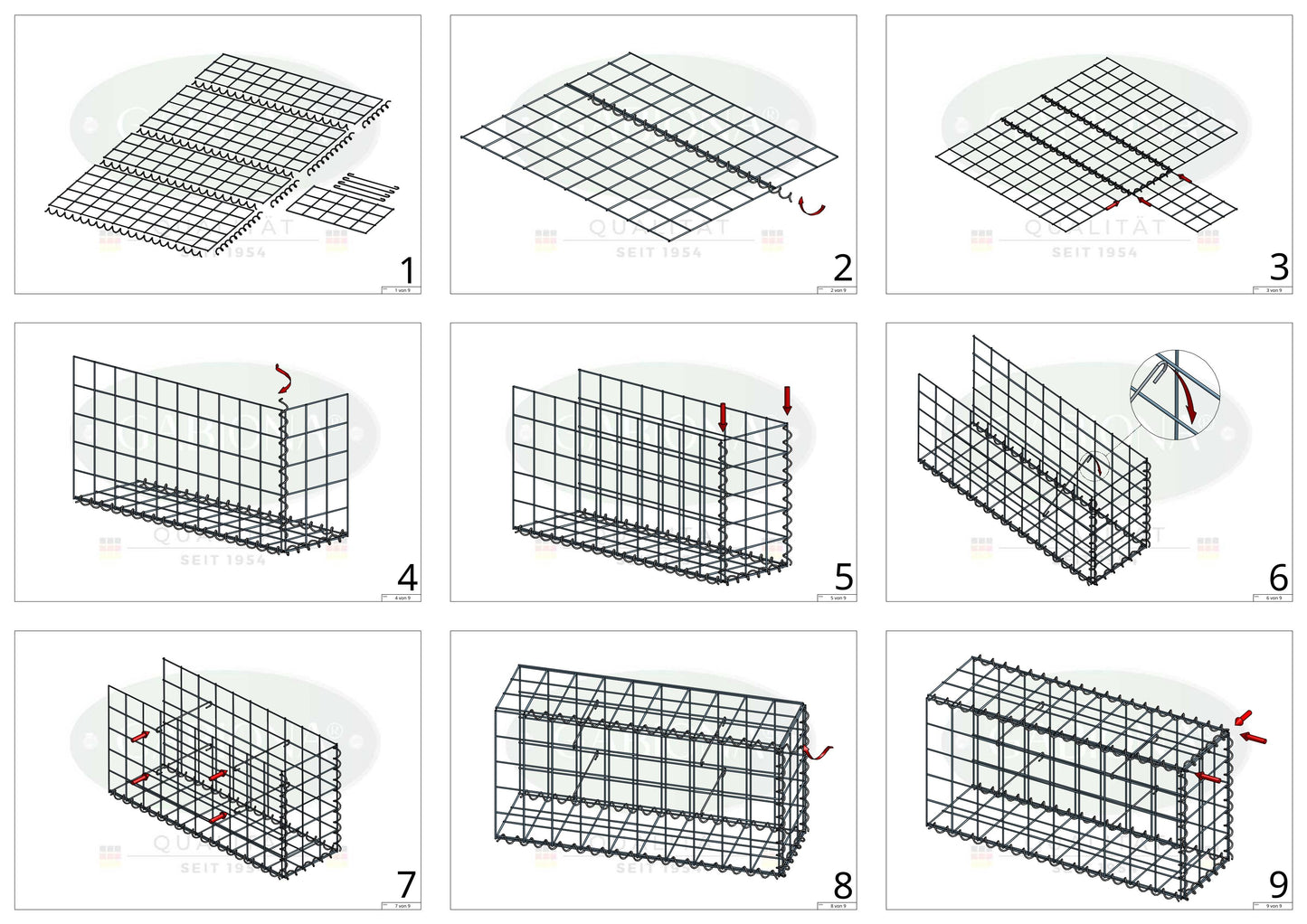 Gabion rapporté type 2 100 cm x 90 cm x 40 cm (L x H x P), mailles 10 cm x 10 cm, spirale