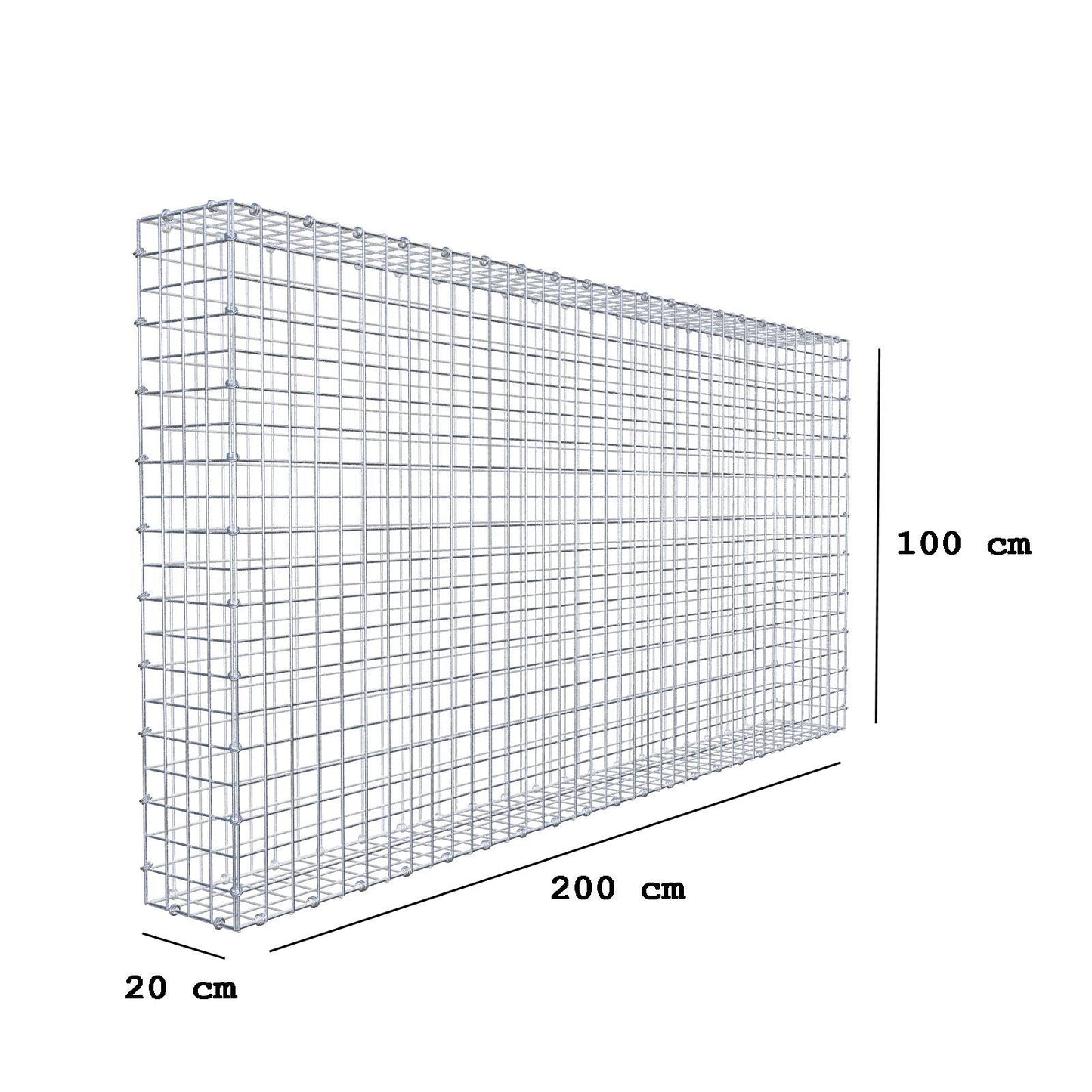 Gabion 200 cm x 100 cm x 20 cm (L x H x D), maskstorlek 5 x 5 cm, spiralring