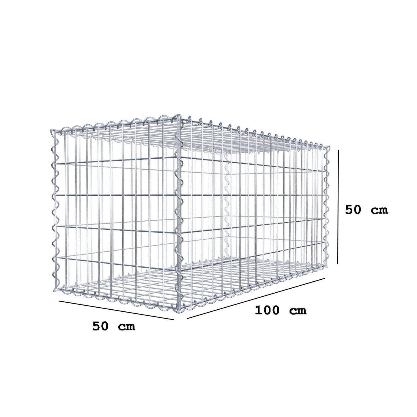 Sats med 2 gabioner 100 cm x 50 cm x 50 cm (L x H x D), maskstorlek 5 x 10 cm, spiral