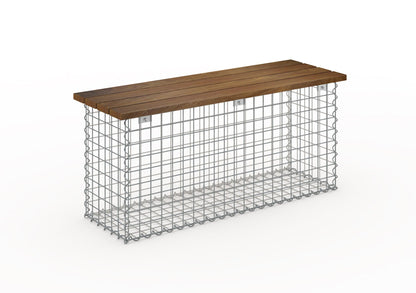 Gabionenbank mit Cumaru-Holz, 105 x 50 x 30 cm (L x H x T), galvanisch verzinkt, MW 5 x 5 cm, mit Spiralverschluss